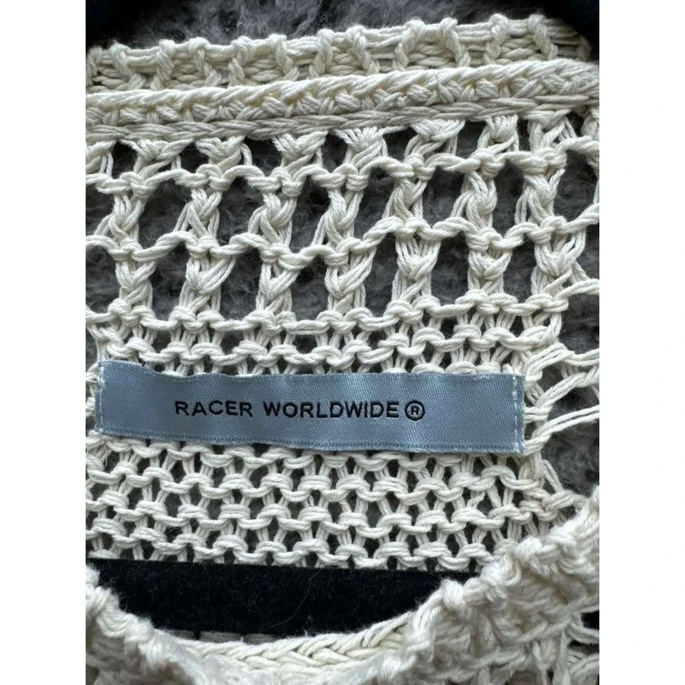 Racer Worldwide Cross Net Weave Oversized Pullover Sweater Beige Size M Unisex - Picture 5 of 11